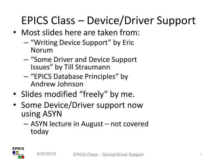 epics class device driver support