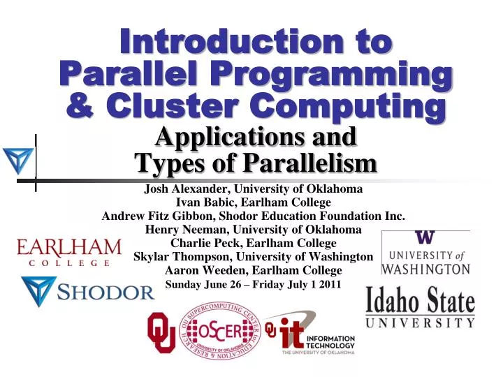 introduction to parallel programming cluster computing applications and types of parallelism