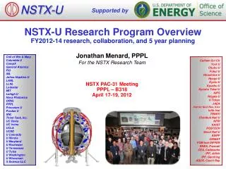 NSTX-U Research Program Overview FY2012-14 research, collaboration, and 5 year planning