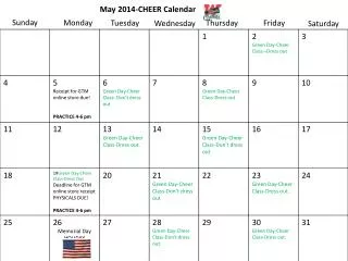 May 2014-CHEER Calendar