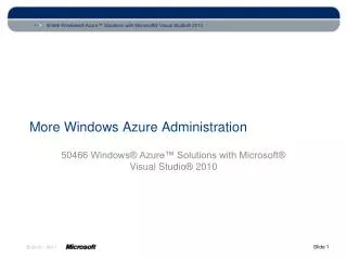 More Windows Azure Administration