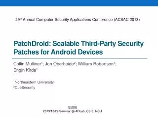 PatchDroid : Scalable Third-Party Security Patches for Android Devices