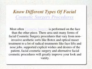 Know Different Types Of Facial Cosmetic Surgery Procedures