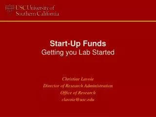 Start-Up Funds Getting you Lab Started