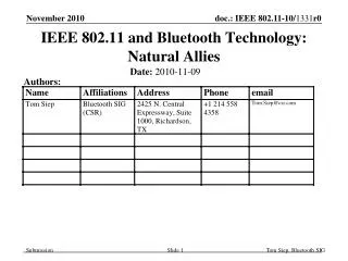 IEEE 802.11 and Bluetooth Technology: Natural Allies