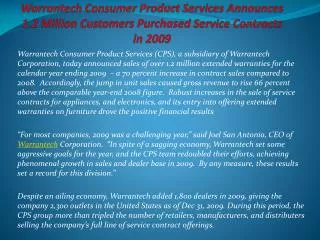 Warrantech Consumer Product Services Announces 1.2 Million C