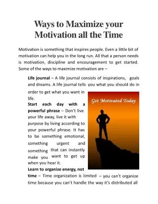Ways to Maximize your Motivation all the Time