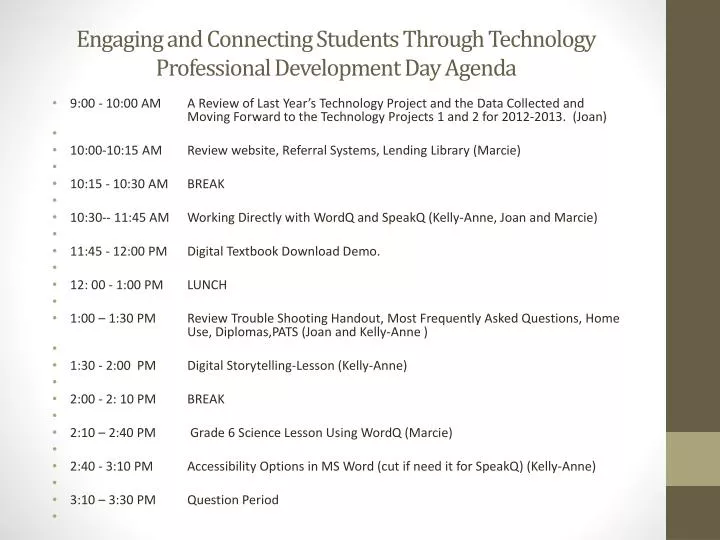engaging and connecting students through technology professional development day agenda