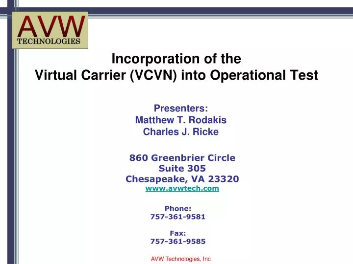 incorporation of the virtual carrier vcvn into operational test