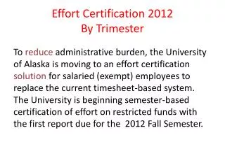 Effort Certification 2012 By Trimester