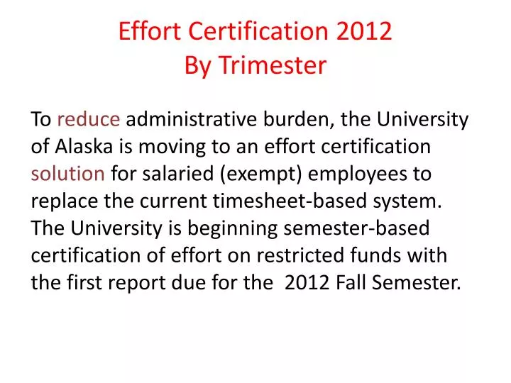 effort certification 2012 by trimester