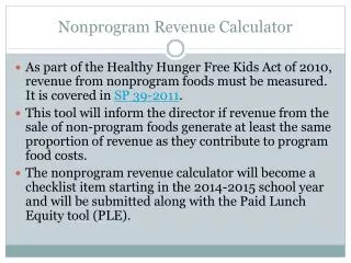 Nonprogram Revenue Calculator