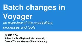 Batch changes in Voyager an overview of the possibilities, processes and tools