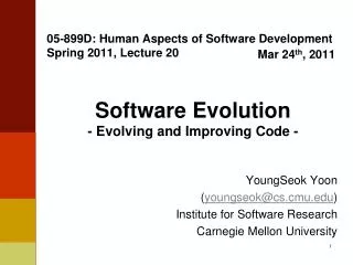 05-899D: Human Aspects of Software Development Spring 2011, Lecture 20