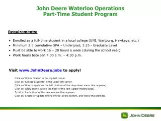 John Deere Waterloo Operations Part-Time Student Program