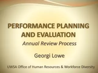 PERFORMANCE PLANNING AND EVALUATION
