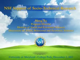 NSF Support of S ocio-Technical R esearch