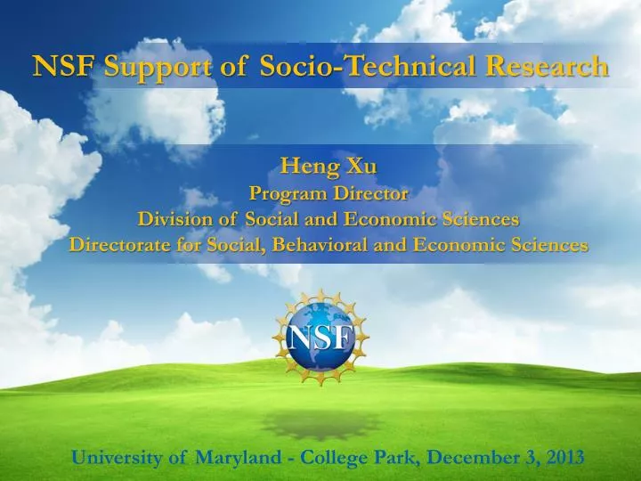 nsf support of s ocio technical r esearch