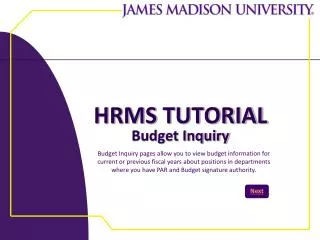 HRMS TUTORIAL Budget Inquiry