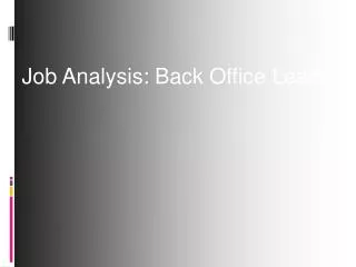 Job Analysis: Back Office Lead