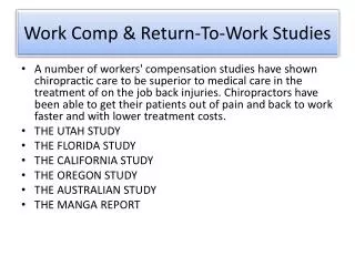 Work Comp &amp; Return-To-Work Studies