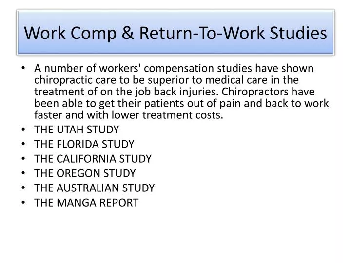 work comp return to work studies