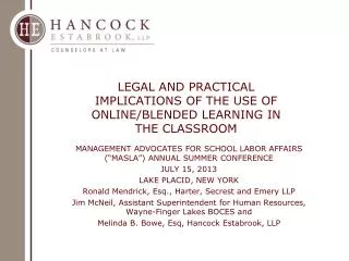 LEGAL AND PRACTICAL IMPLICATIONS OF THE USE OF ONLINE/BLENDED LEARNING IN THE CLASSROOM