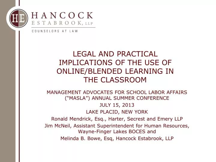 legal and practical implications of the use of online blended learning in the classroom