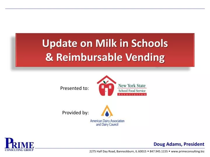 update on milk in schools reimbursable vending
