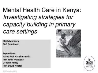 Mental Health Care in Kenya: Investigating strategies for capacity building in primary care settings