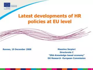 Latest developments of HR policies at EU level