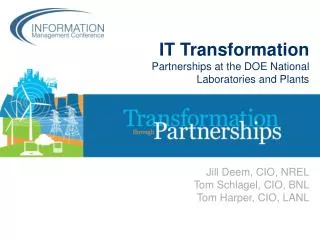 IT Transformation Partnerships at the DOE National Laboratories and Plants