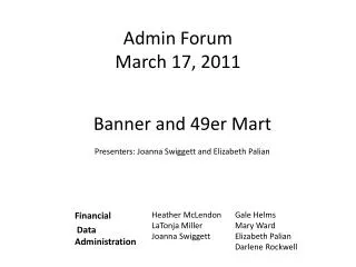 Admin Forum March 17, 2011