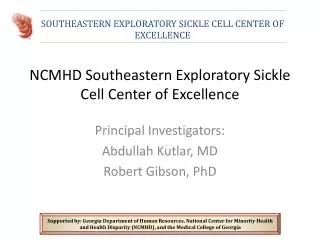 NCMHD Southeastern Exploratory Sickle Cell Center of Excellence