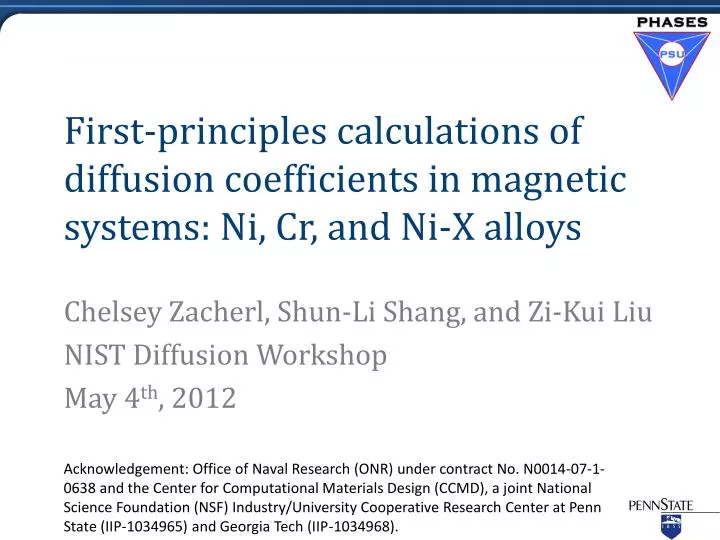 first principles calculations of diffusion coefficients in magnetic systems ni cr and ni x alloys