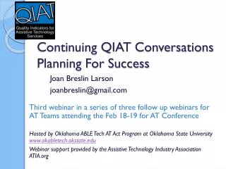 Continuing QIAT Conversations Planning For Success