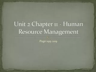 Unit 2 Chapter 11 - Human Resource Management