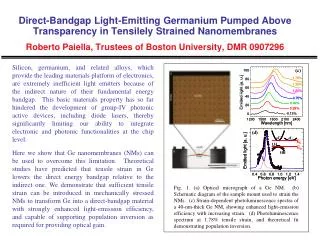 Strained Germanium Nanomembrane Characterization Roberto Paiella , Trustees of Boston University, DMR 0907296