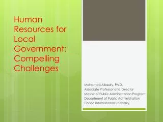 Human Resources for Local Government: Compelling Challenges