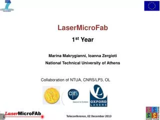 LaserMicroFab 1 st Year Marina Makrygianni, Ioanna Zergioti National Technical University of Athens