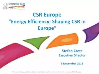CSR Europe “ Energy Efficiency : Shaping CSR in Europe”