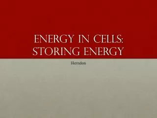 Energy in Cells: Storing Energy