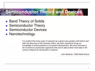 Band Theory of Solids Semiconductor Theory Semiconductor Devices Nanotechnology