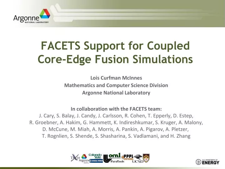 facets support for coupled core edge fusion simulations