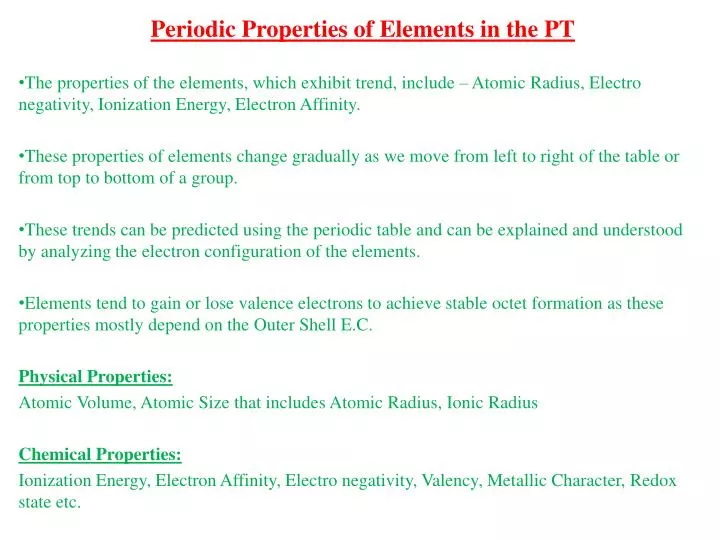 periodic properties of elements in the pt