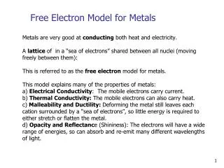 Free Electron Model for Metals