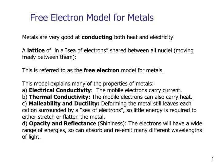 free electron model for metals