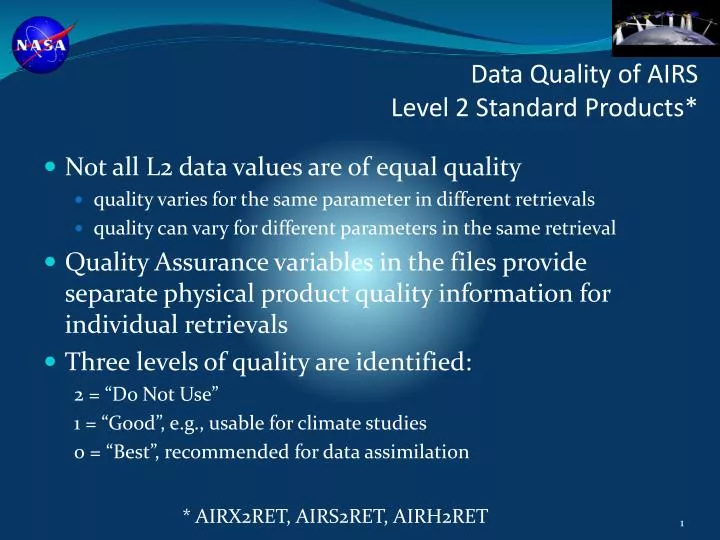 data quality of airs level 2 standard products