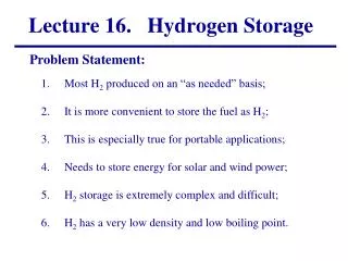 Lecture 16. Hydrogen Storage
