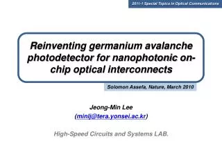 Reinventing germanium avalanche photodetector for nanophotonic on-chip optical interconnects